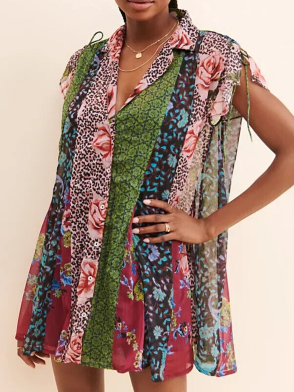 Free People Toni Printed Mini Dress Tunic Floral Size XS